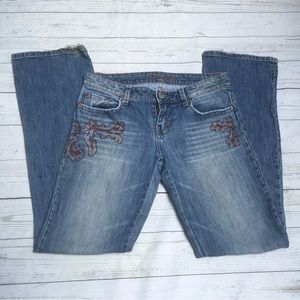 American Eagle Outfitters rose Gold embroidered bootcut jeans